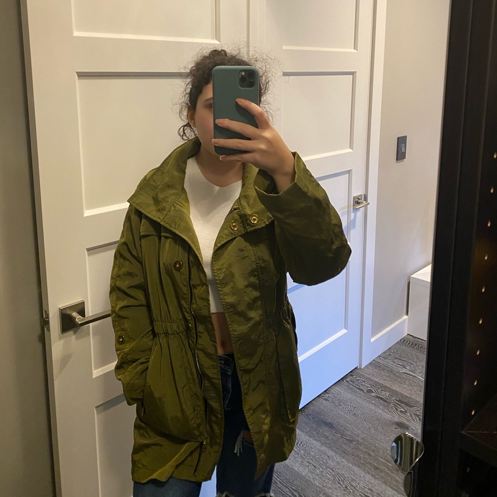 Military green waterproof rain jacket